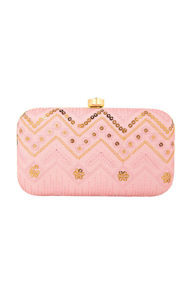 Designer Pink & Gold ZigZag Embroidery Clutch