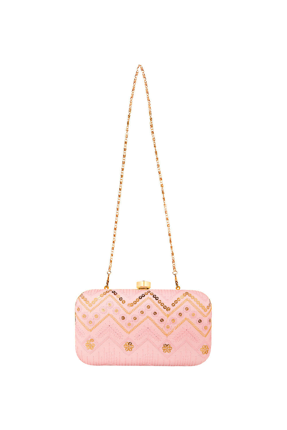 Designer Pink & Gold ZigZag Embroidery Clutch