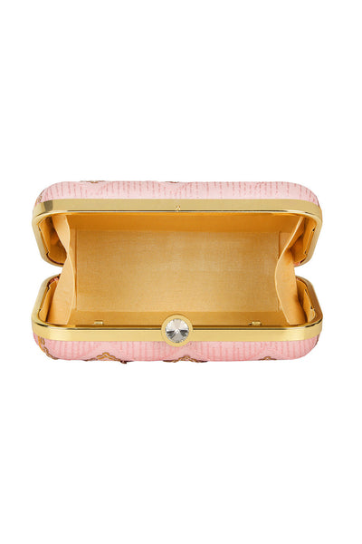 Designer Pink & Gold ZigZag Embroidery Clutch