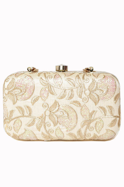 Designer Tulle Sequin Embroidered  Silk Clutch Natural & Gold