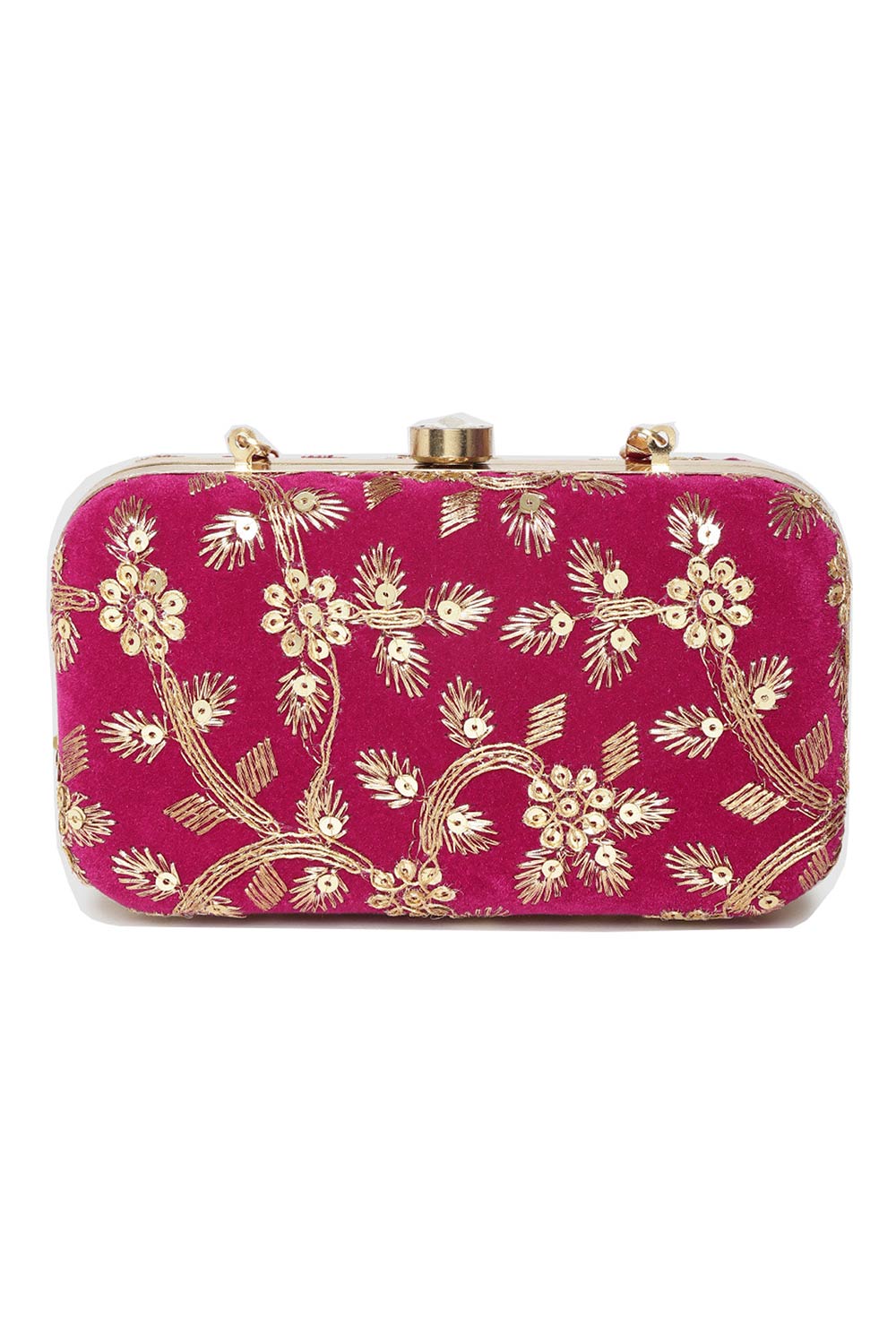 Designer Tulle Sequin Embroidered Velvet Clutch Fuschia & Gold