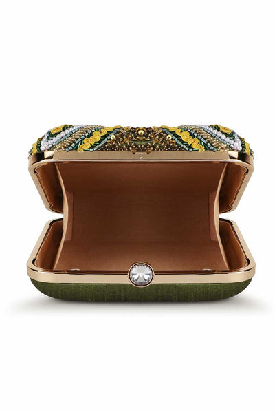 Designer Mehendi Green & Yellow Beadwork Square Clutch