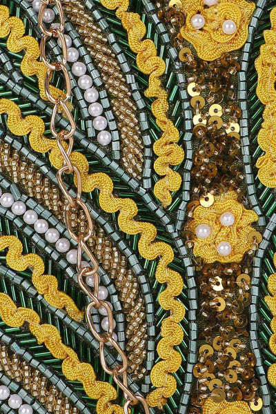 Designer Mehendi Green & Yellow Beadwork Square Clutch