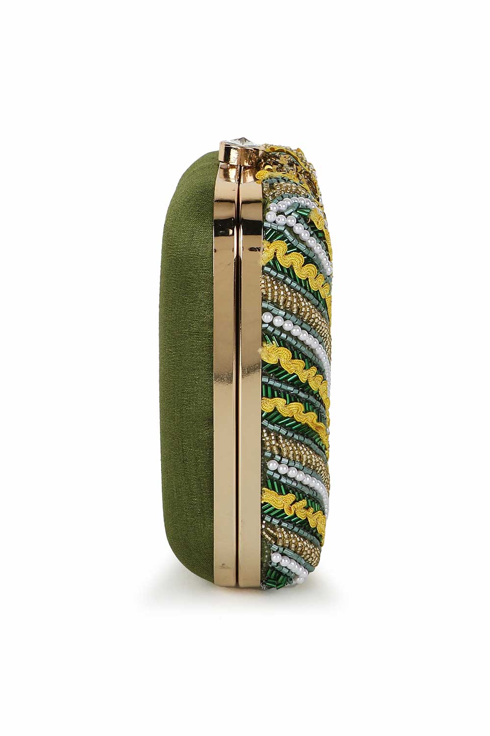 Designer Mehendi Green & Yellow Beadwork Square Clutch