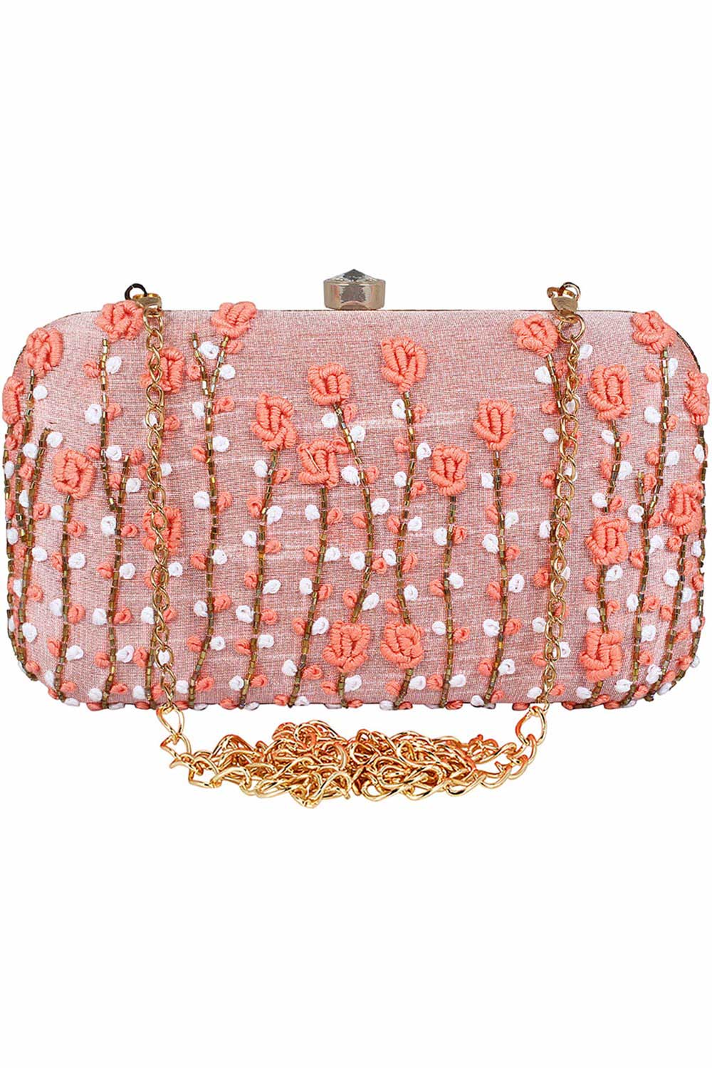 Designer Embroidered & Beaded Silk Clutch Baby Pink