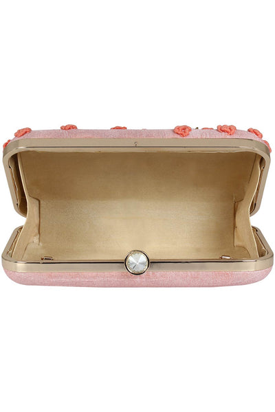 Designer Embroidered & Beaded Silk Clutch Baby Pink