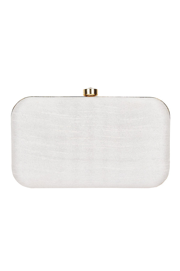Designer White with Marigold and Coral Pink Floral Embroidery Clutch