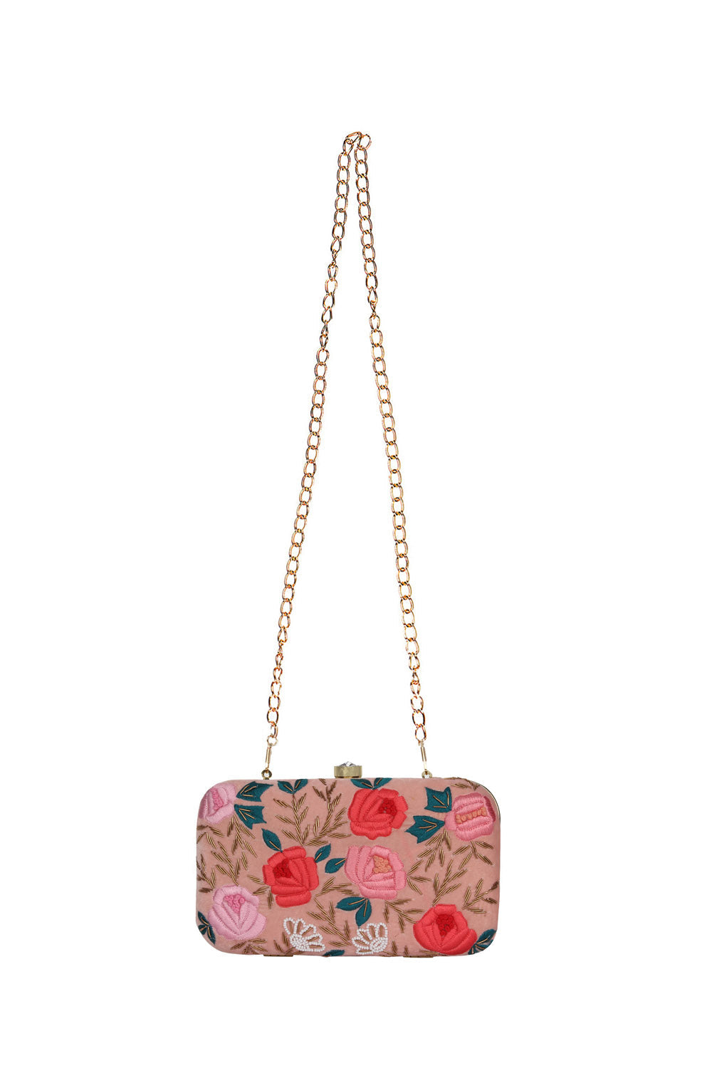 Designer Velvet Clutch in Pink with Floral Embroidery