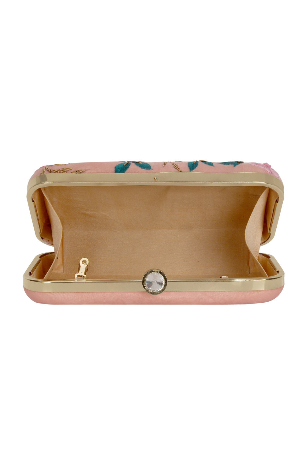 Designer Velvet Clutch in Pink with Floral Embroidery