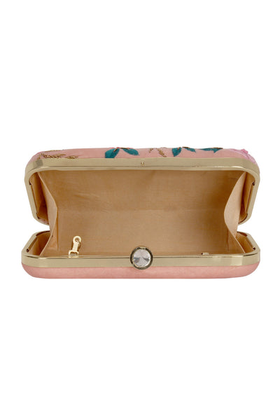 Designer Velvet Clutch in Pink with Floral Embroidery