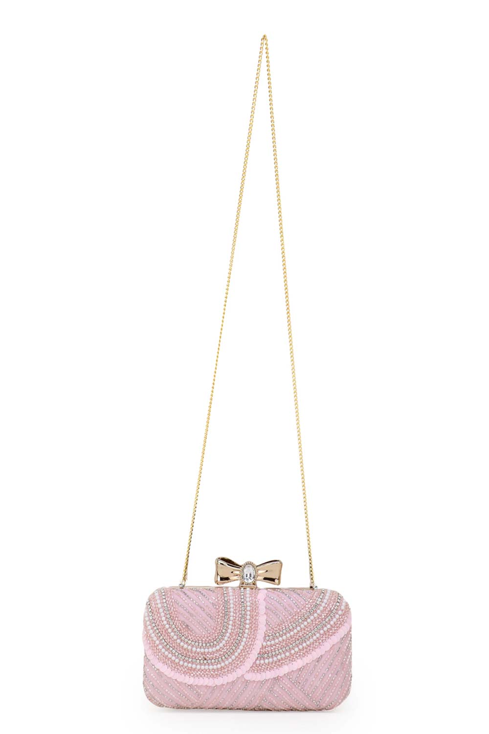 Designer Baby Pink & White Bead & Diamond Clutch