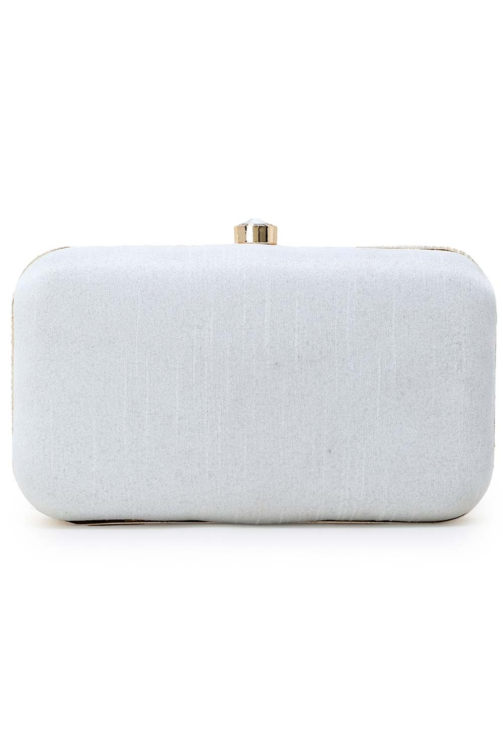 Designer White & Gold Silk Embellished Pearl Work Box Clutch