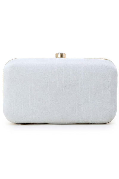 Designer White & Gold Silk Embellished Pearl Work Box Clutch