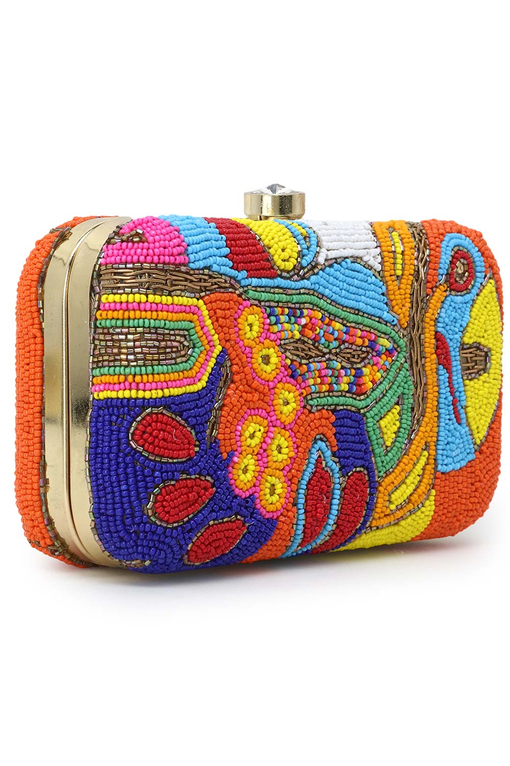 Designer Abstract Beaded Multi-color Clutch