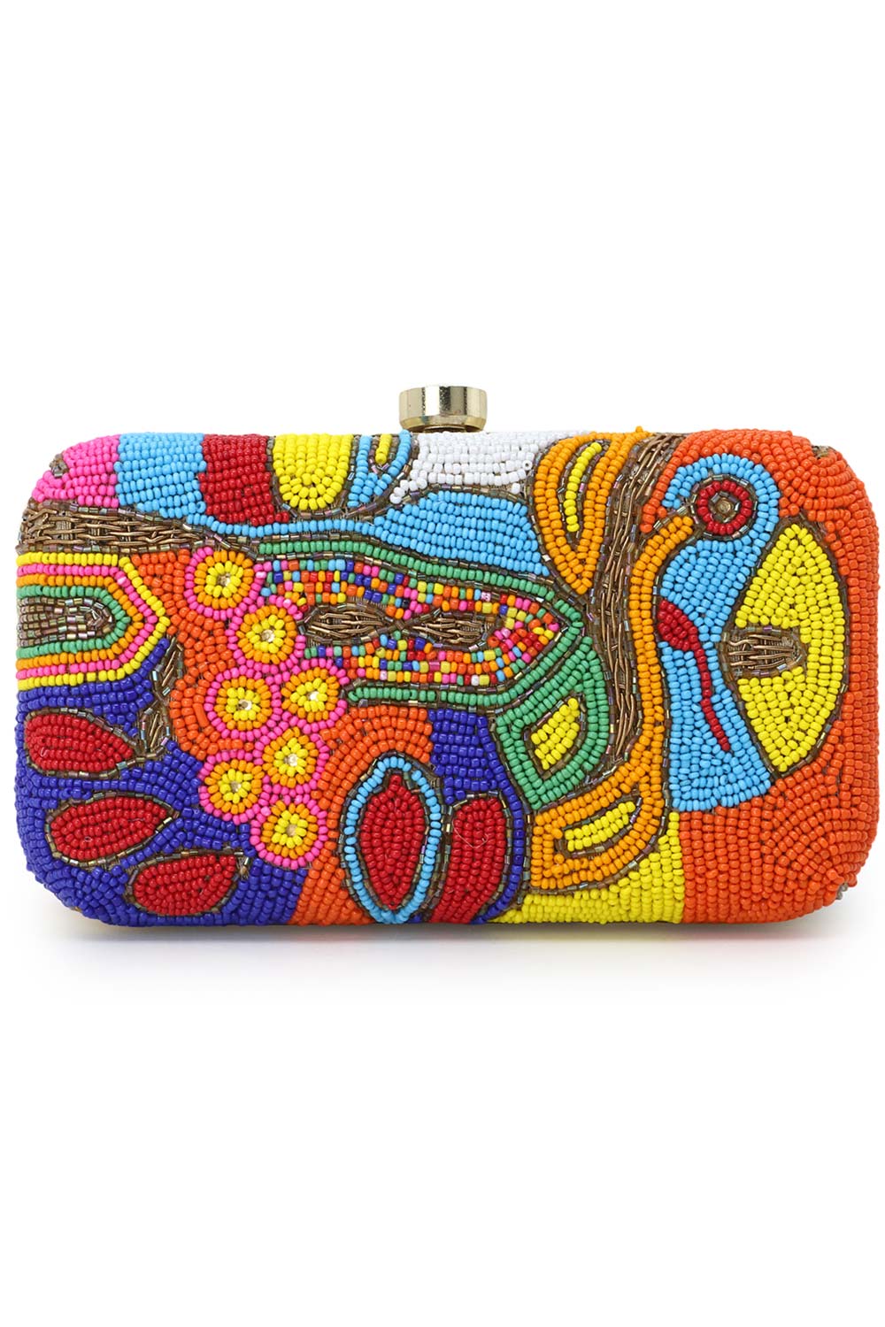 Designer Abstract Beaded Multi-color Clutch