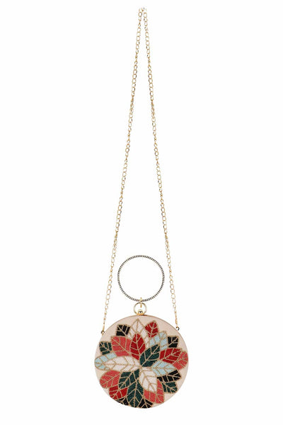 Designer Peach &Multi Velvet Floral Emroidered Clutch