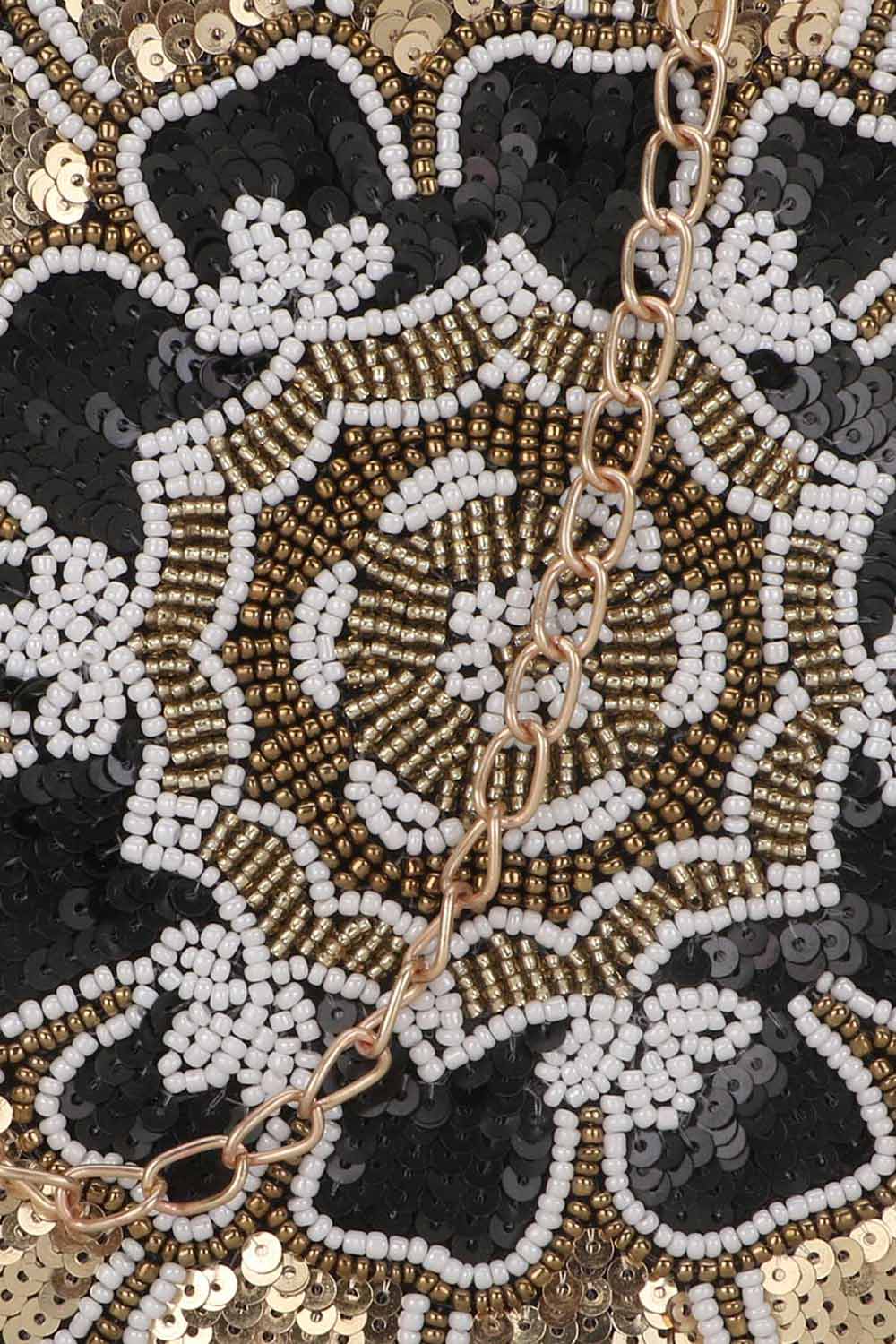 Designer Round Black & Gold Floral Beadwork with Sequins Purse