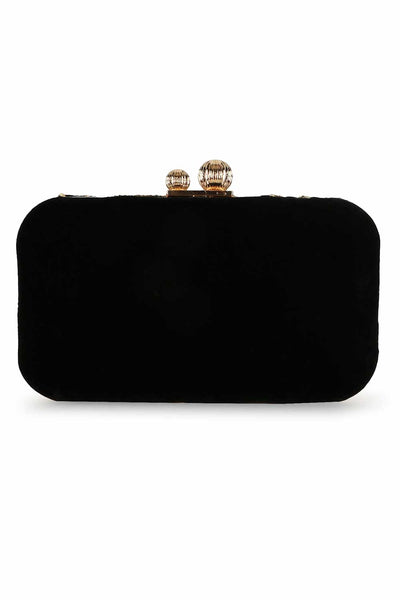 Designer Black & Gold Velvet Abstract Beadwork Clutch