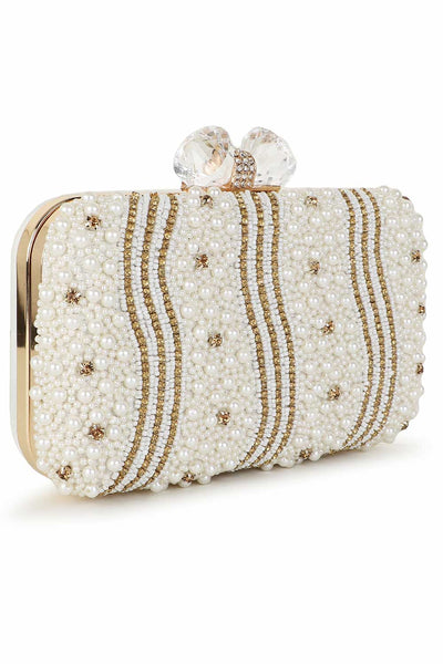 Designer Off-White & Gold Beadwork Clutch