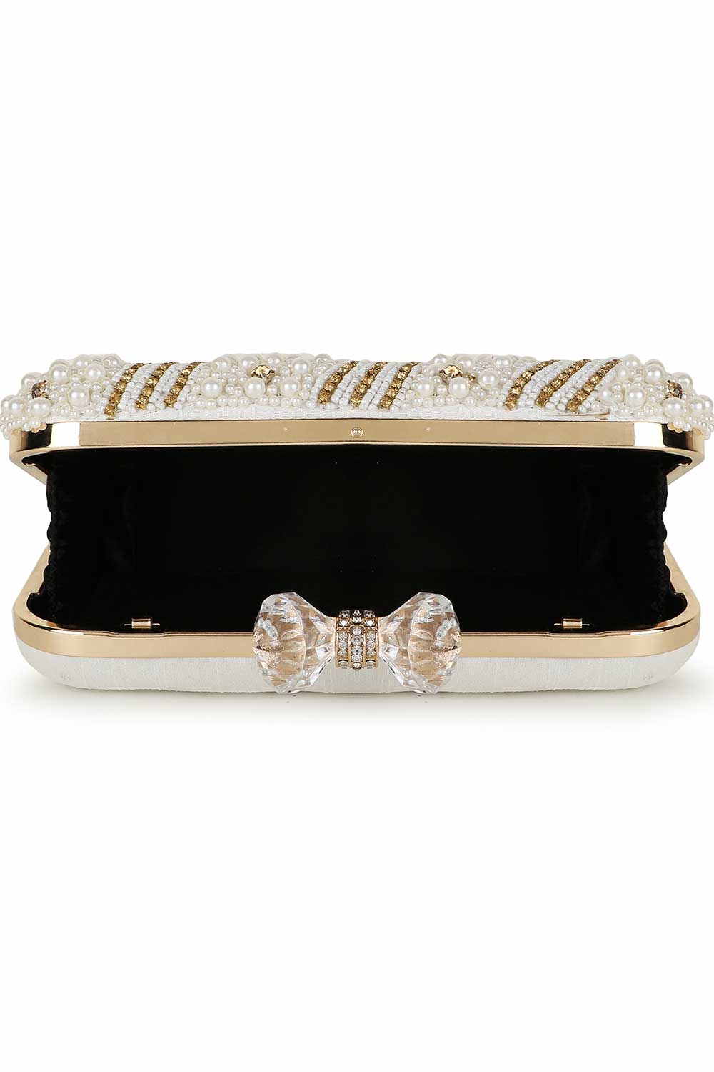 Designer Off-White & Gold Beadwork Clutch