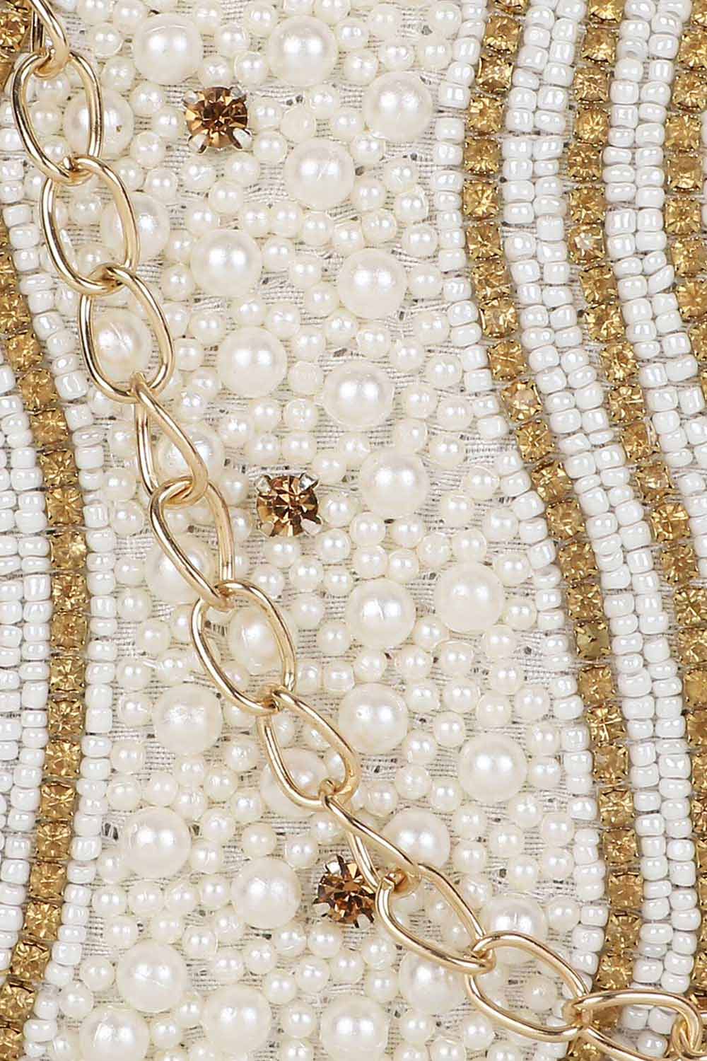 Designer Off-White & Gold Beadwork Clutch