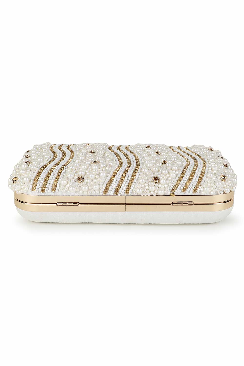 Designer Off-White & Gold Beadwork Clutch