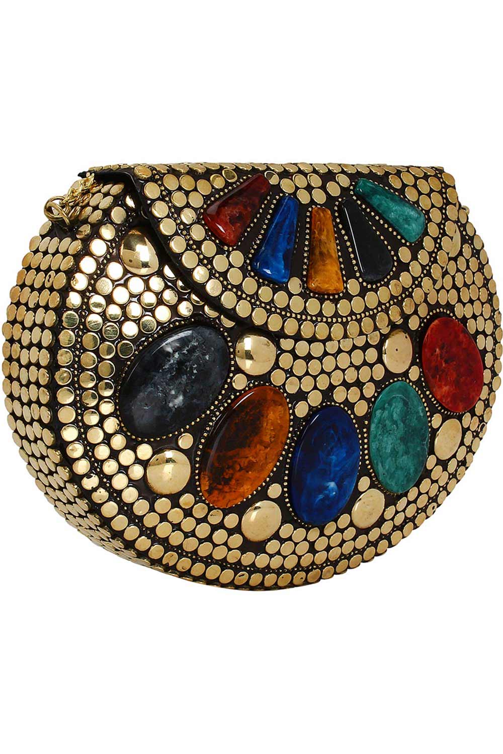 Designer Royal Jewels Mosaic Design Metal Work Clutch