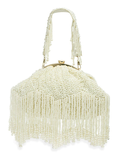 Designer Raining Pearls White Silk Beadwork Purse