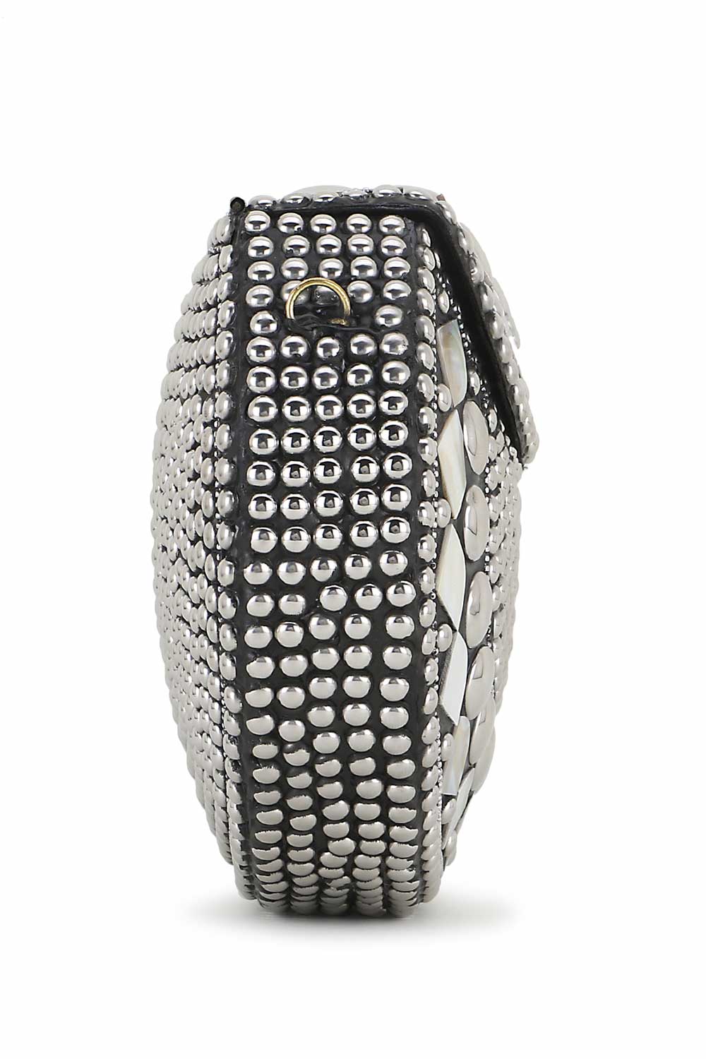 Designer Silver & White Metal Mosaic Embellished Clutch