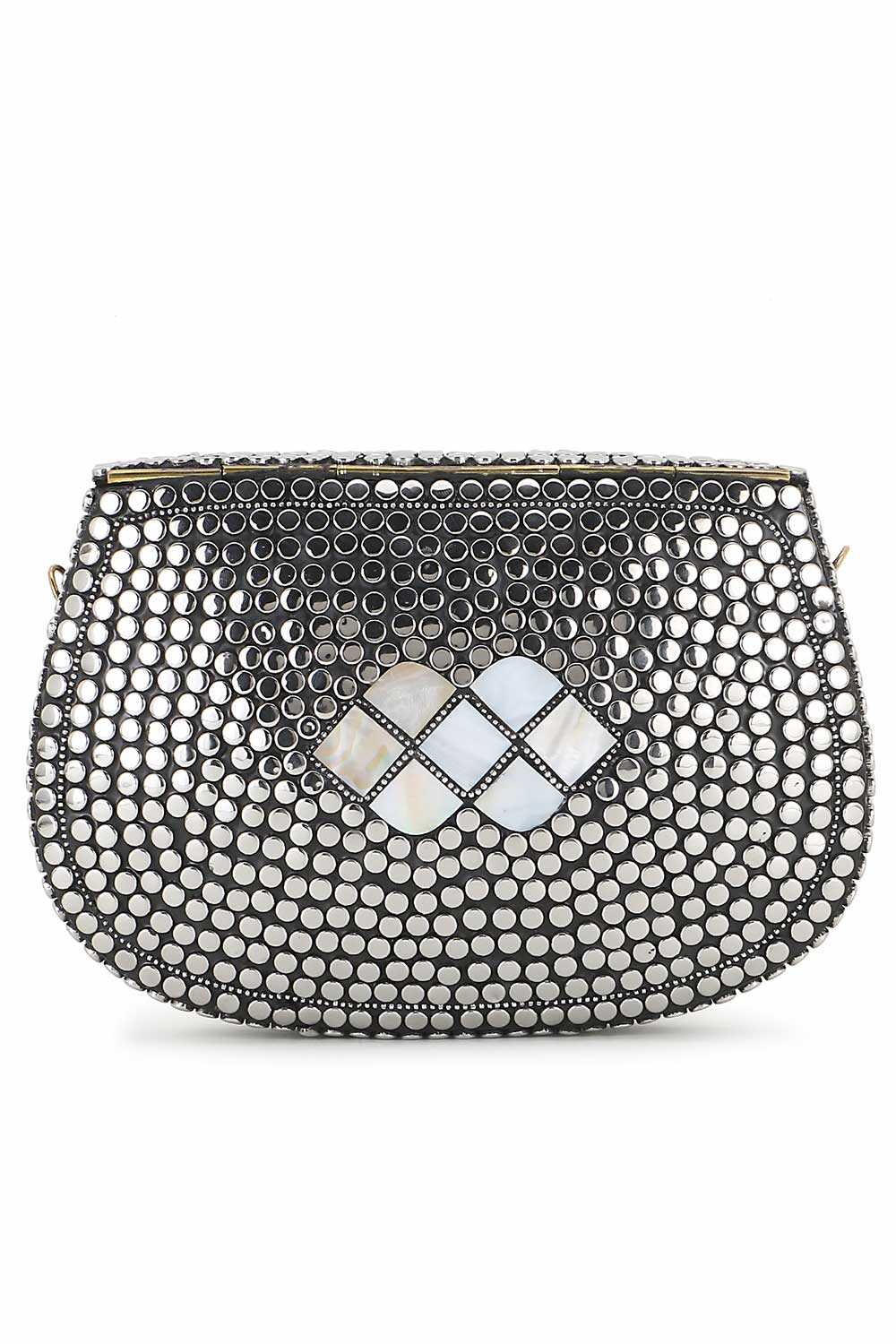 Designer Silver & White Metal Mosaic Embellished Clutch