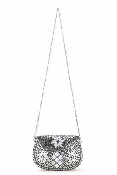 Designer Silver & White Metal Mosaic Embellished Clutch