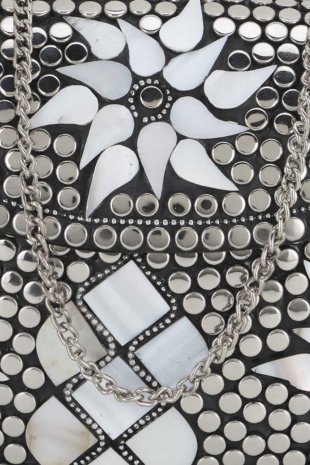 Designer Silver & White Metal Mosaic Embellished Clutch