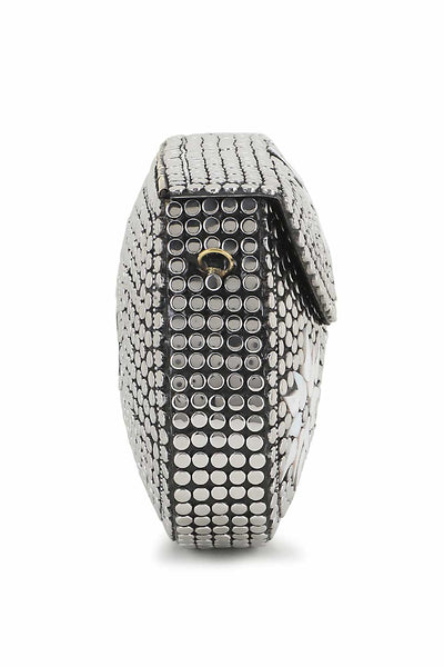 Designer Silver & White Metal Mosaic Embellished Clutch