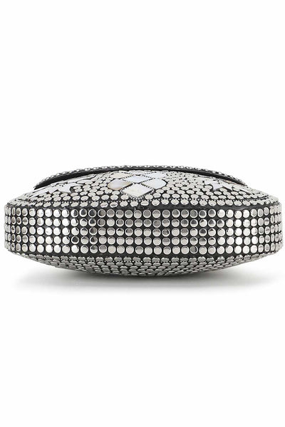 Designer Silver & White Metal Mosaic Embellished Clutch