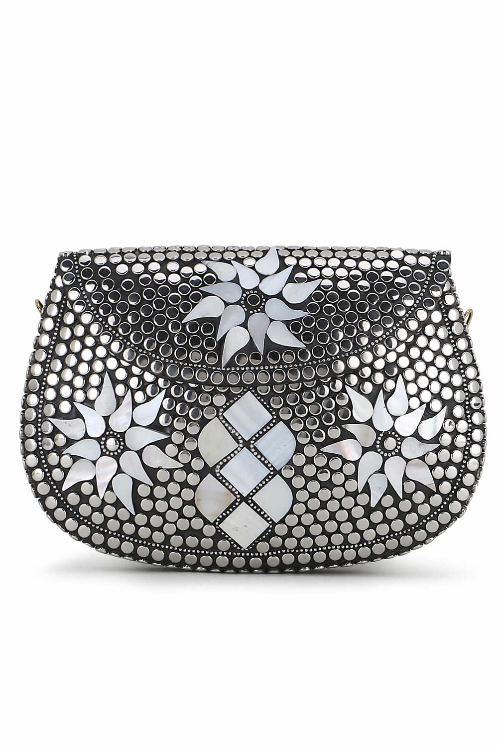 Designer Silver & White Metal Mosaic Embellished Clutch