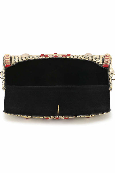 Designer Royal Aztec Design Gold  & Red Metalwork Clutch