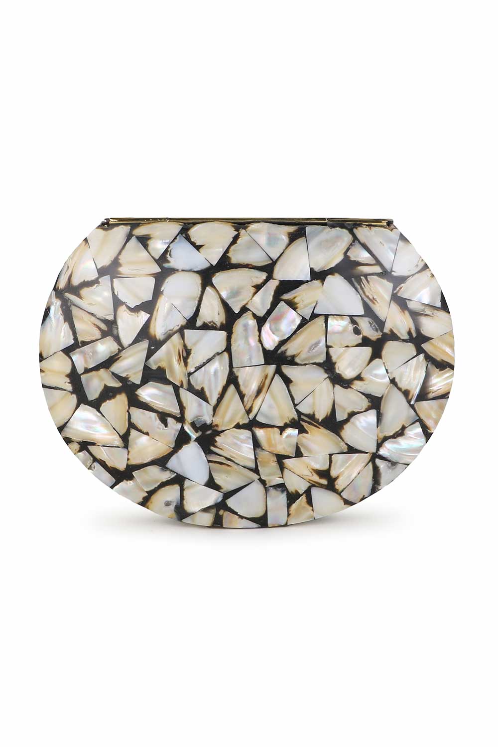 Designer White Pearl & Black Metal Marble Finish Clutch