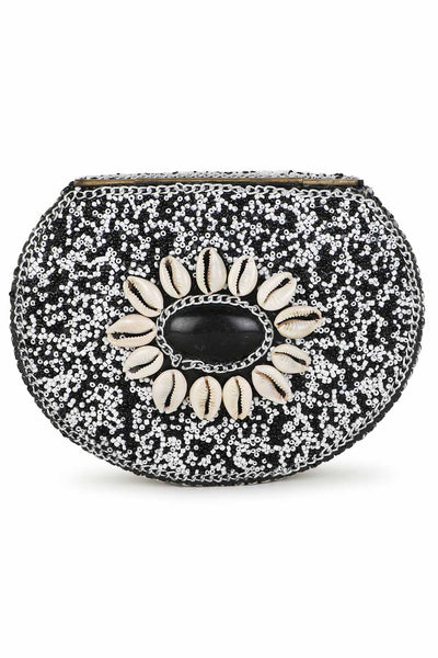 Designer Black &  Metal Shell Embellished Clutch