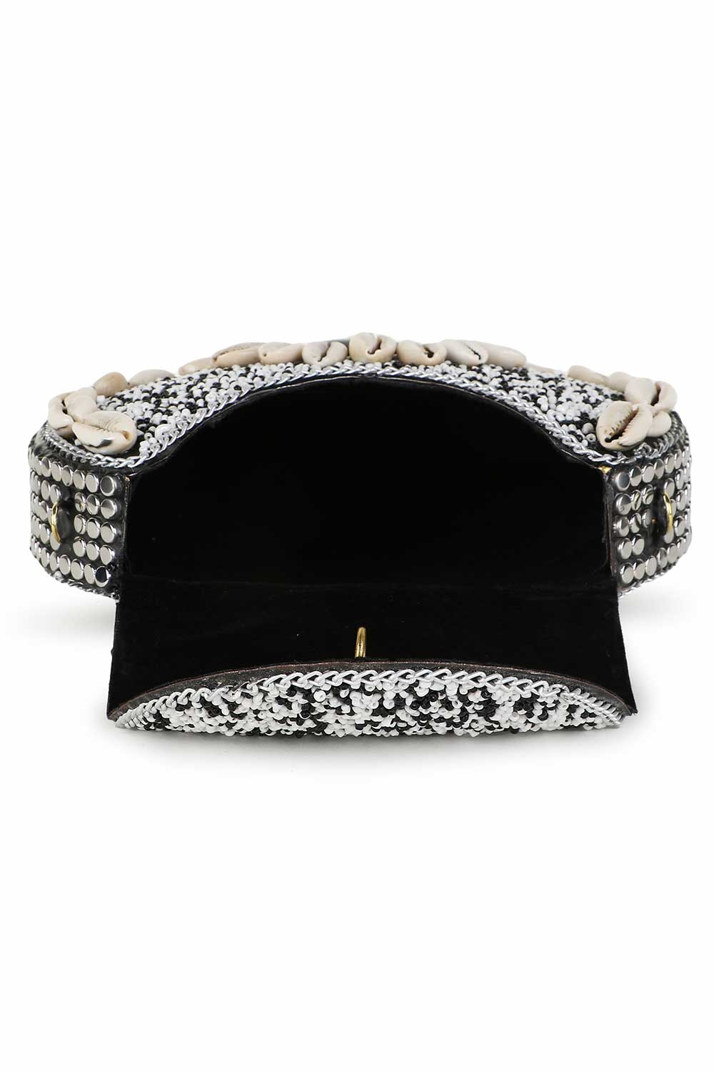 Designer Black &  Metal Shell Embellished Clutch