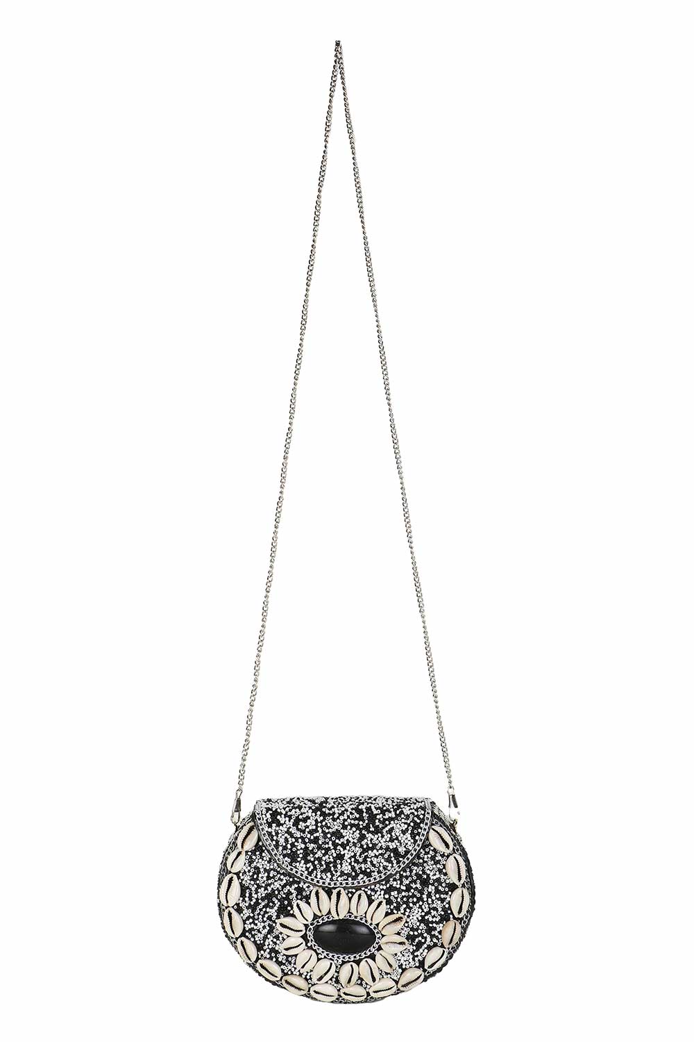 Designer Black &  Metal Shell Embellished Clutch