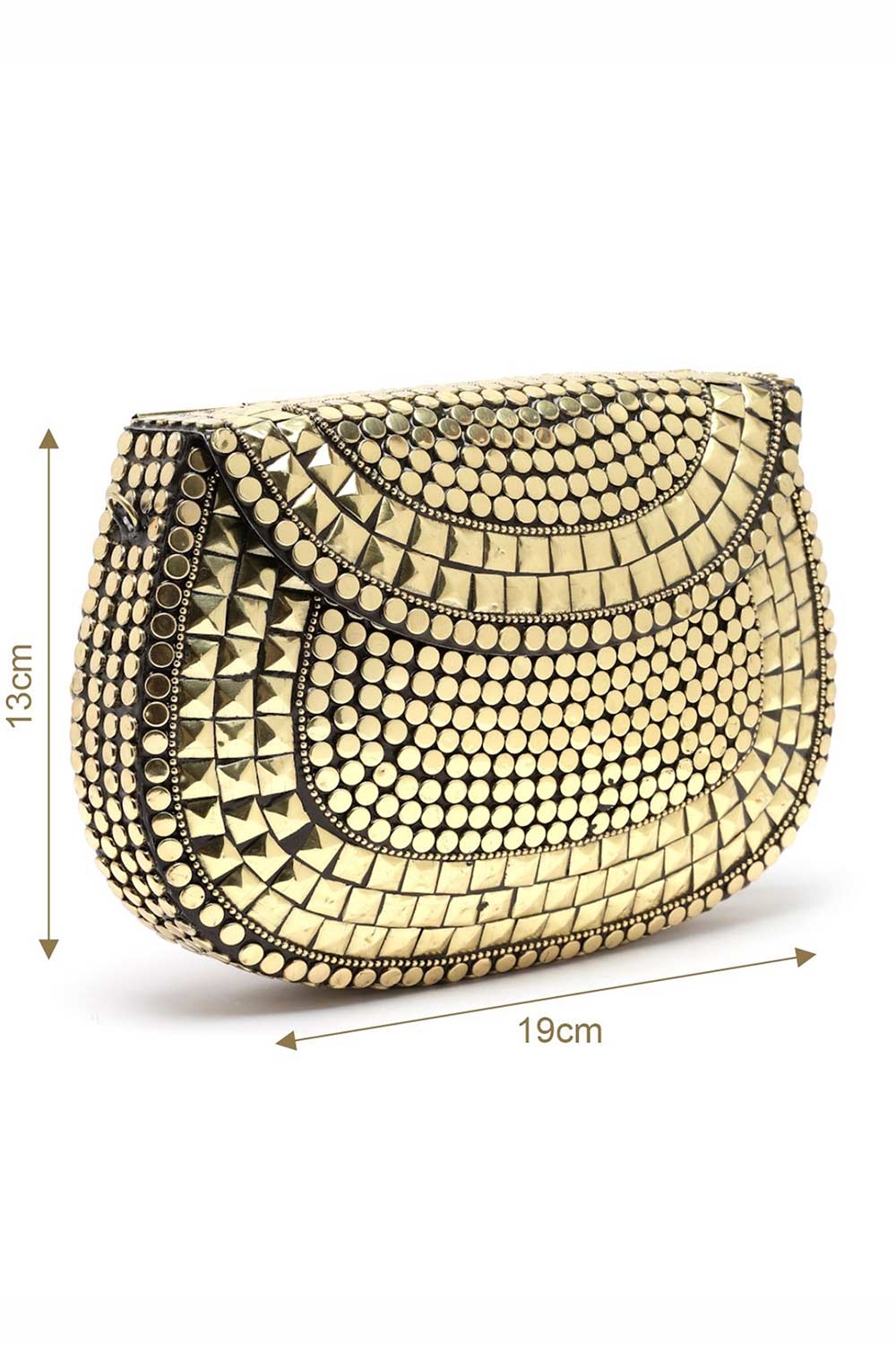 Buy Gold Mosaic Embellished Metal Halfmoon Clutch Online - Back