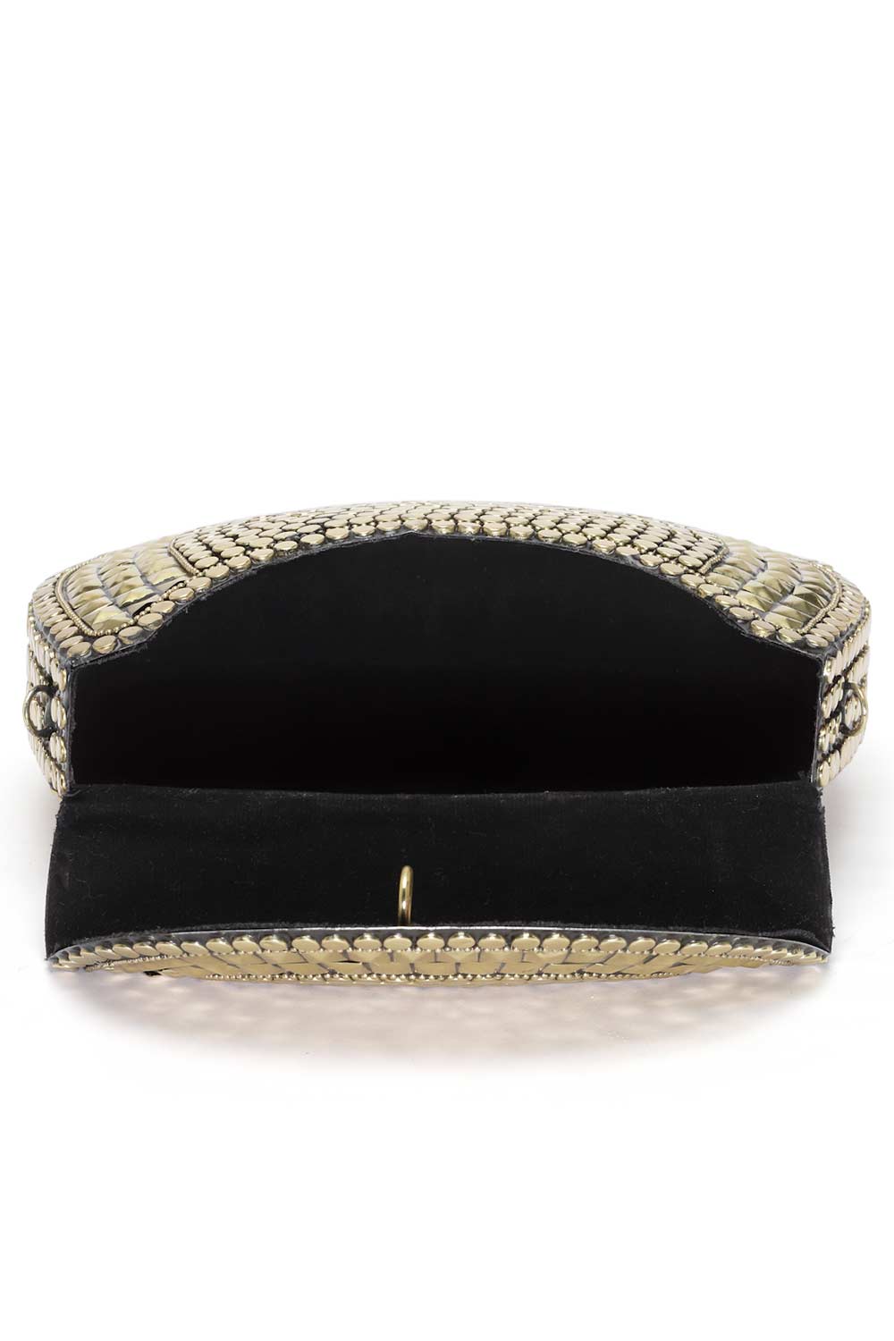 Buy Gold Mosaic Embellished Metal Halfmoon Clutch Online - Zoom In