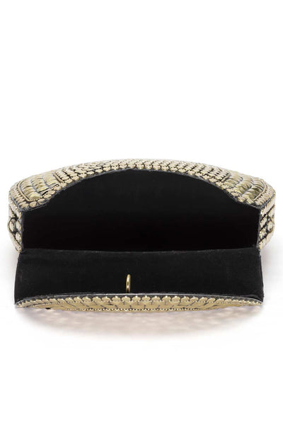 Buy Gold Mosaic Embellished Metal Halfmoon Clutch Online - Zoom In