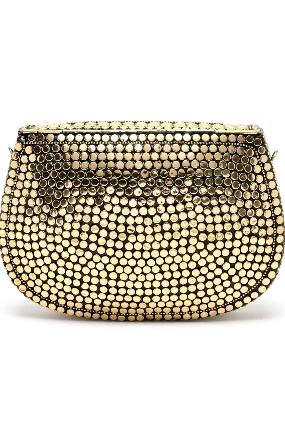 Buy Gold Mosaic Embellished Metal Halfmoon Clutch Online - Zoom Out