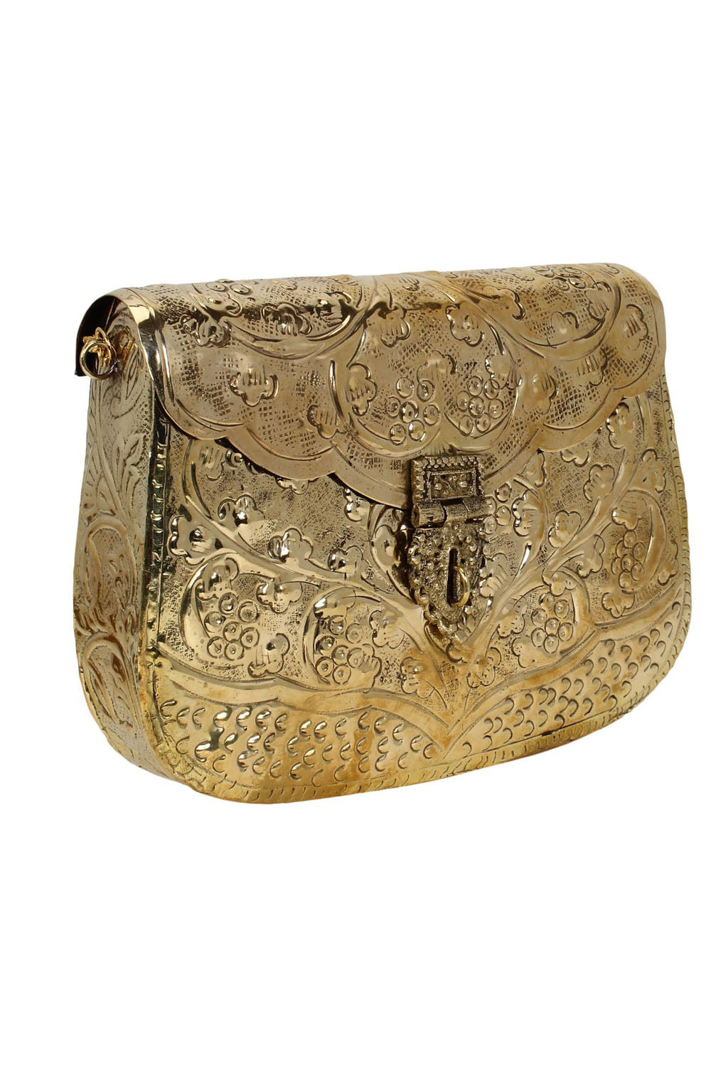 Designer Antique Metal Clutch in Gold