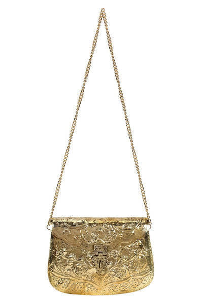 Designer Antique Metal Clutch in Gold