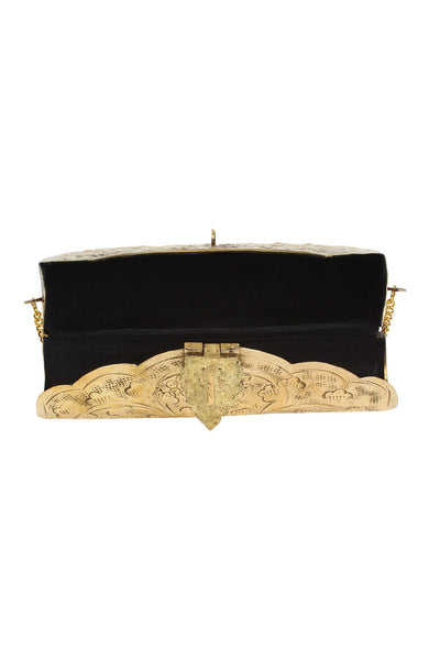 Designer Antique Metal Clutch in Gold