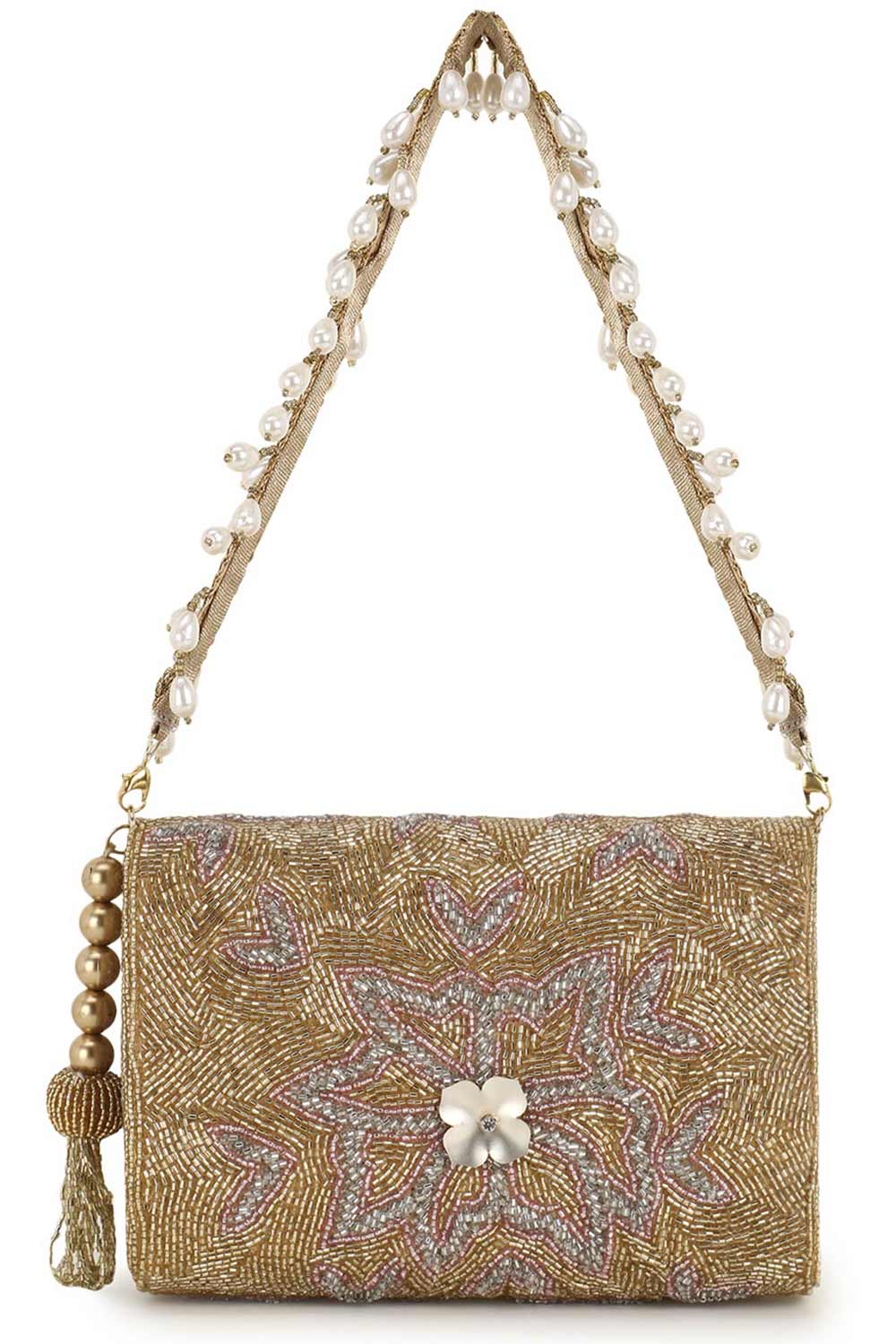 Designer Gold & Silver & Pink Beadwork Evening Purse