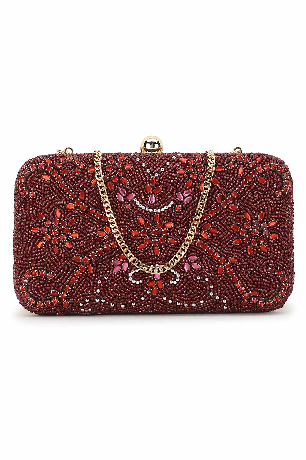 Designer Maroon Silk Embroidered Clutch