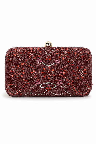 Designer Maroon Silk Embroidered Clutch